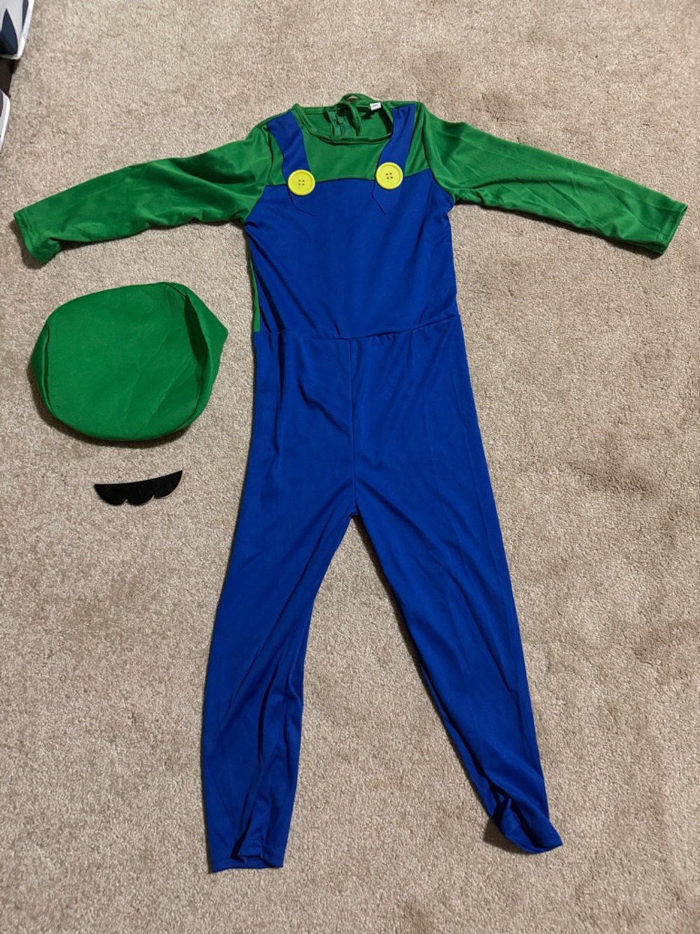 Kids small Luigi costume with hat and mustache